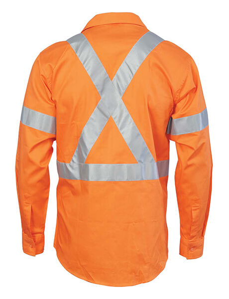 DNC Hi Vis D/N Cotton Shirt With Cross Back Generic R/Tape Long Sleeve (3989)