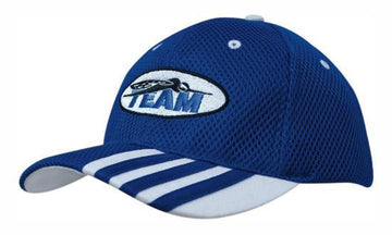 Headwear Sandwich Mesh With Striping On Peak Cap (4109)