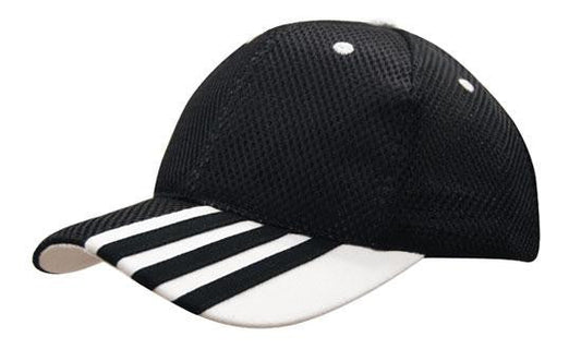 Headwear Sandwich Mesh With Striping On Peak Cap (4109)