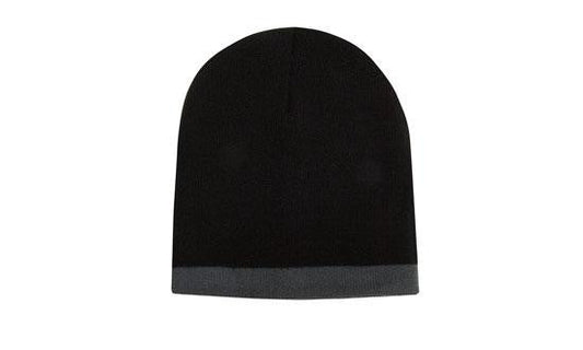 Headwear Roll Down Two Tone Acrylic Beanie Toque Hat (4188)