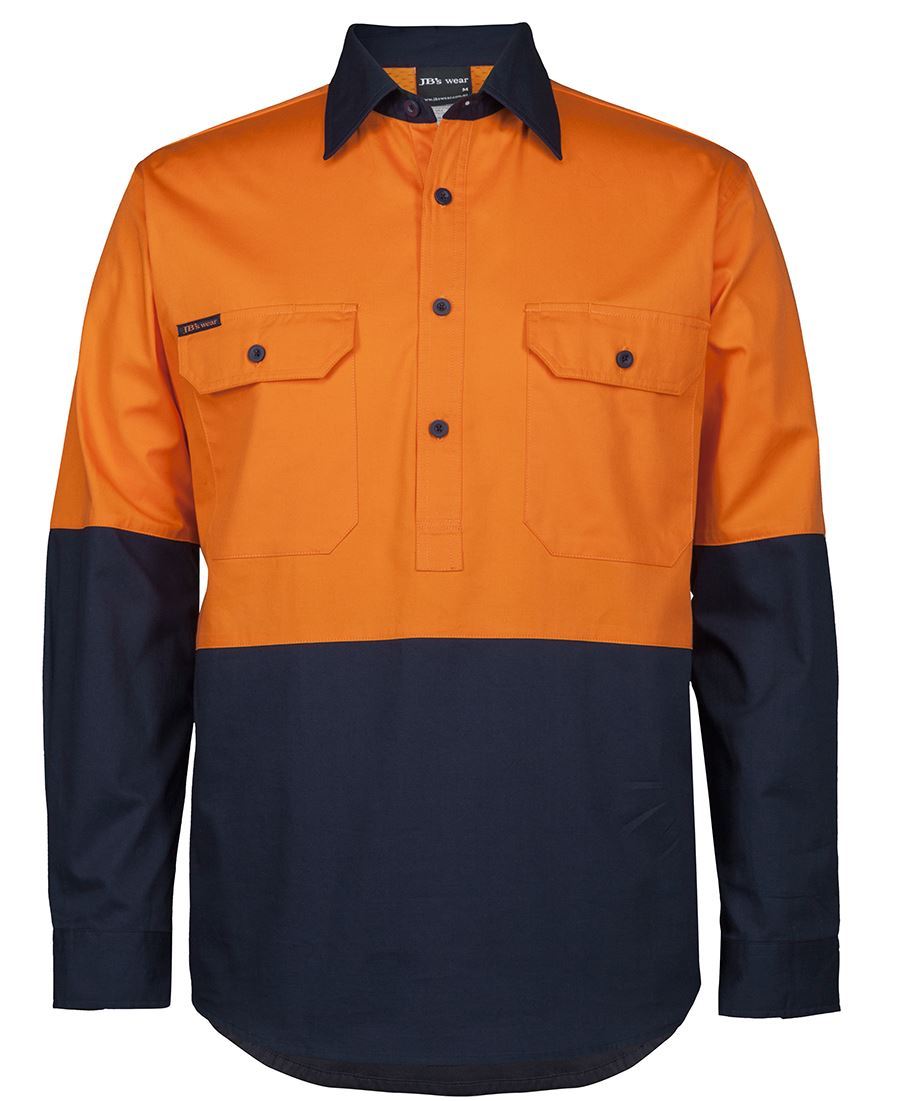 JBs Wear Hi Vis Close Front L/S 150G Work Shirt (6HVCS)