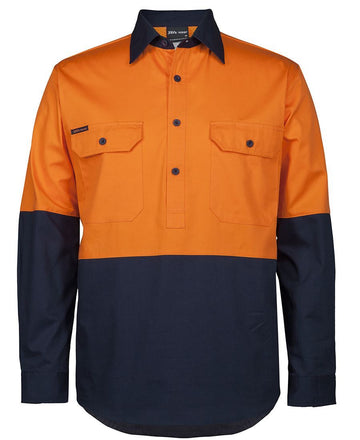 JBs Wear Hi Vis Close Front L/S 150G Work Shirt (6HVCS)