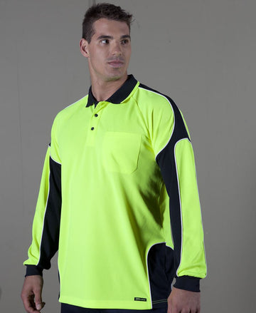 JBs Wear Hi Vis Long Sleeve Arm Panel Polo - Adults (6AP4L)