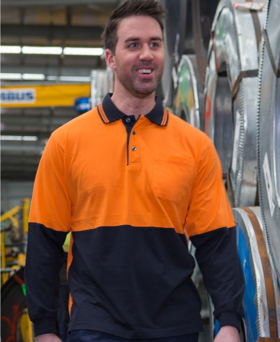 JBs Wear Hi Vis Long Sleeve Cotton Polo - Adults (6CPHL)