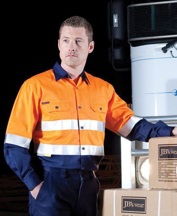 JBs Wear Hi Vis Long Sleeve (D+N) 150g Work Shirt - Adults (6DNWL)