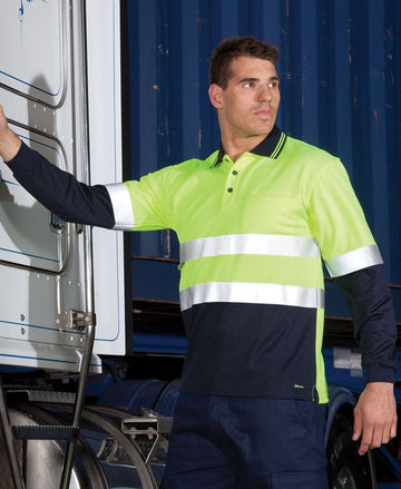 JBs Wear Hi Vis L/s (d+n) Cotton Back Polo - Adults (6HMCB)