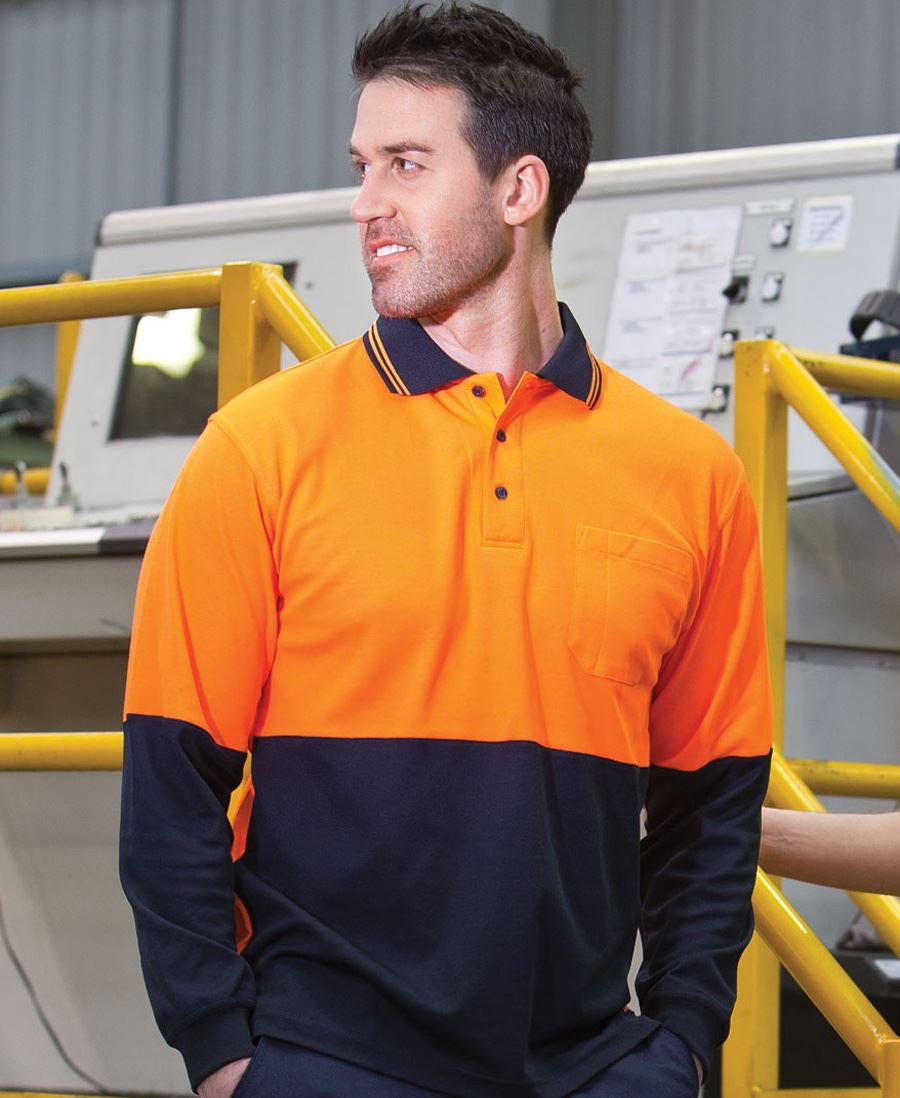 JBs Wear Hi Vis Long Sleeve Cotton Back Polo - Adults (6HPL)