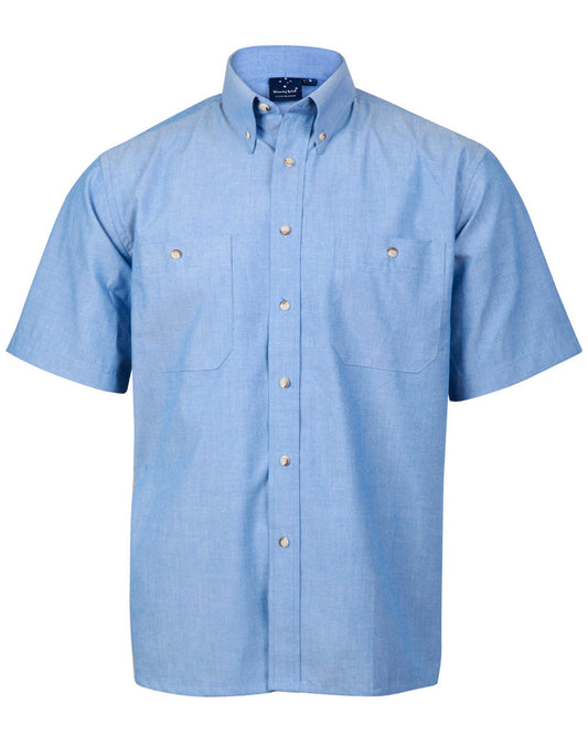 Winning Spirit Men's Wrinkle Free Short Sleeve Chambray Shirts (BS03S)