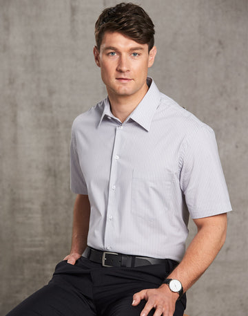 Winning Spirit Men's Ticking Stripe Short Sleeve Shirt-(M7200S)