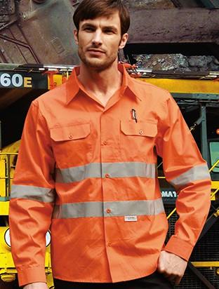 Bocini Hi - Vis Cotton Drill Shirt Wtih  Reflective Tape "X" Pattern (SS1233)