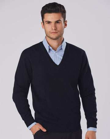 Winning Spirit Men's V-Neck Wool/Acrylic Knit Jumper (WJ01)