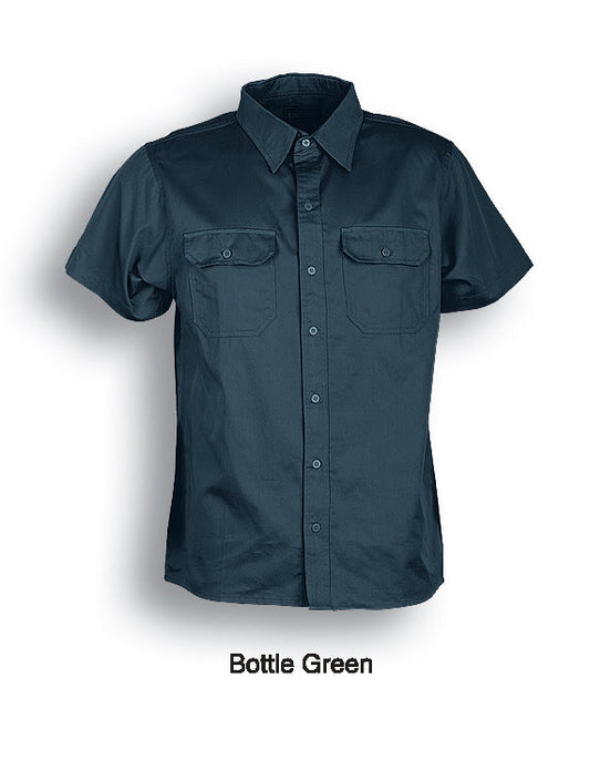 Bocini Cotton Drill Work Shirt-Short Sleeves-(WS0679)