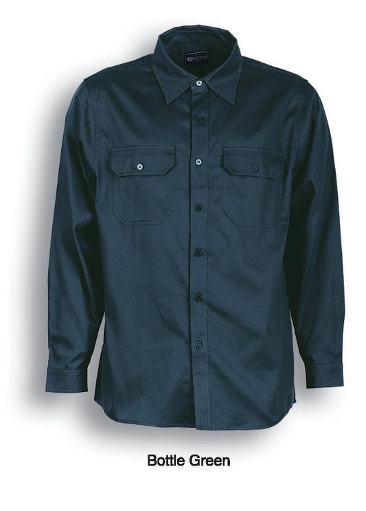 Bocini Cotton Drill Work Shirt-Long Sleeves-(WS0680)