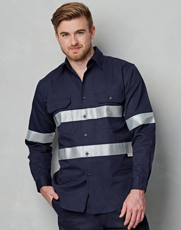 Winning Spirit Hi Vis Cotton Drill Long Sleeve Work Shirt-(WT04HV)