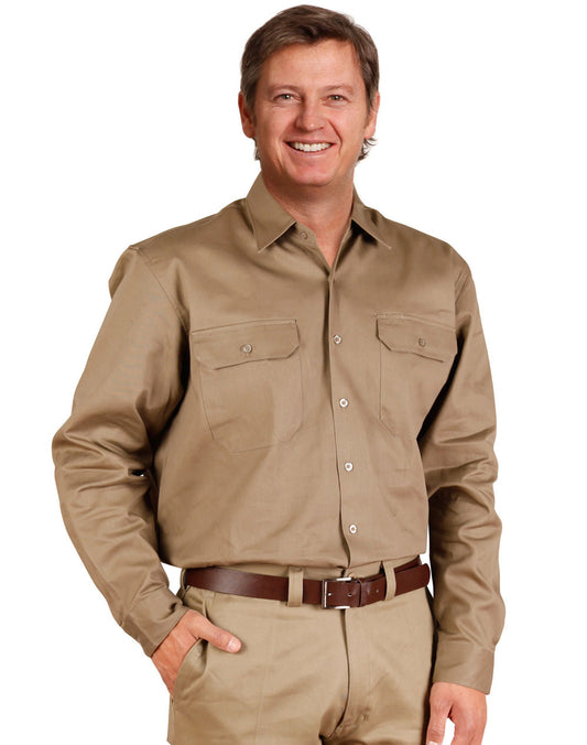 Winning Spirit Cotton Drill Long Sleeve Work Shirt-(WT04)