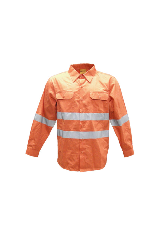 Bocini Hi - Vis Cotton Drill Shirt Wtih  Reflective Tape "X" Pattern (SS1233)